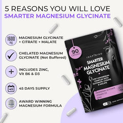 Magnesium Glycinate Supplements for Women - Reduces Fatigue, Leg Cramps & Supports Sleep. Chelated 3-in-1 Magnesium Glycinate Complex with Bisglycinate, Malate & Citrate. 90 Capsules, Made in UK