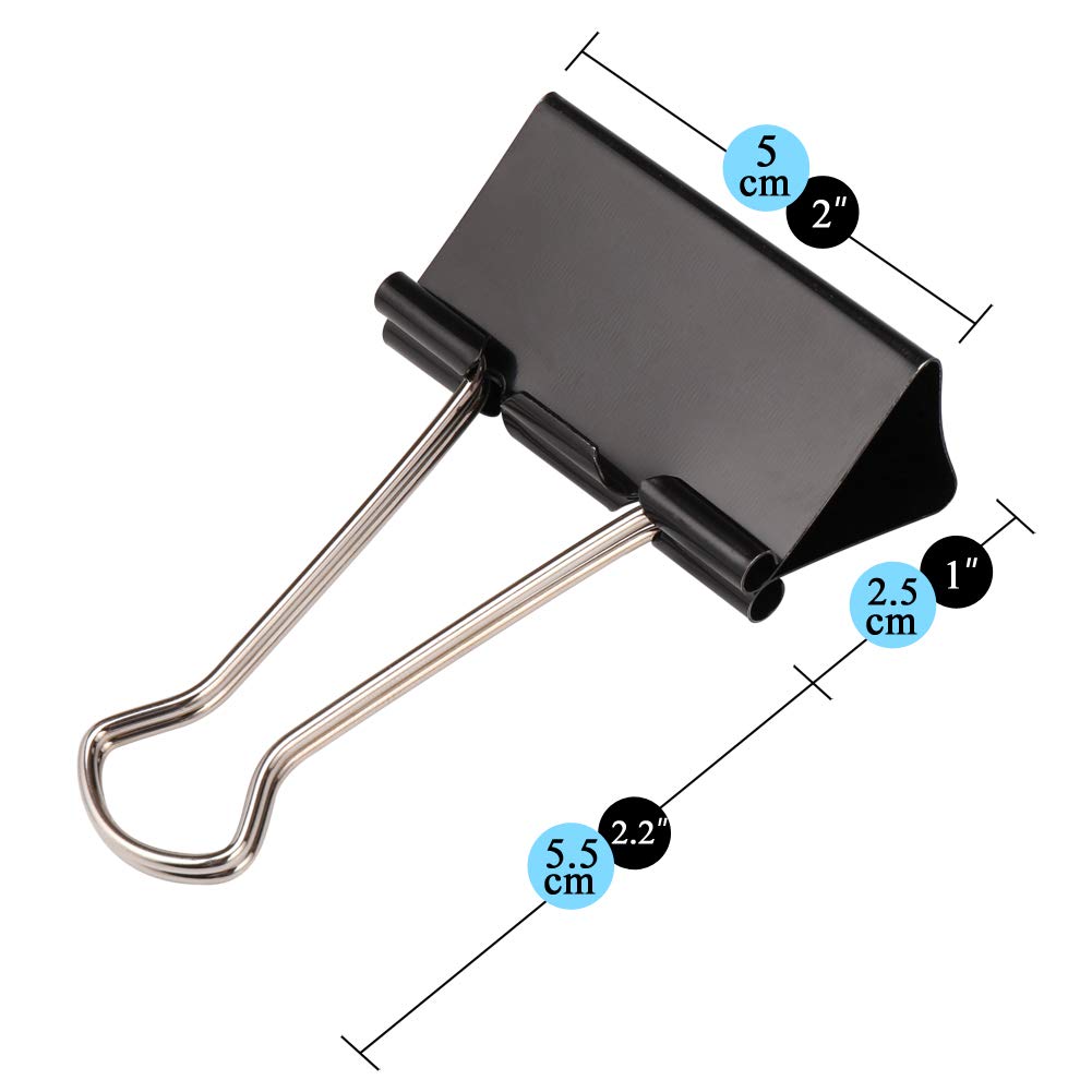 H&S 10 Binder Clips 51mm Large Paper Clamps Foldback Clip Black - Binder Clip - Paper Clip - Stationary Clips - Paper Binder Clip - Clip Clamp - Calendar Clips - Paper Grips - Fold Back Clips