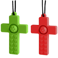 Chew Necklace，Seeway Cross Chew Toys for Tutistic Children, BPA Free Chewy Toys for Autism Boys and Girls, Effective Anxiety Relief【2 Pack】