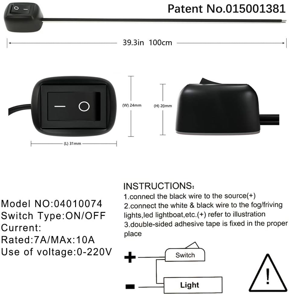 Gebildet 12V-230V/10A SPST Water Drop Shape Paste Type Button Switch,Off/ON Switch for Fog Driving Lights,Neon Lights,LED Light Bar(with 1m wire)