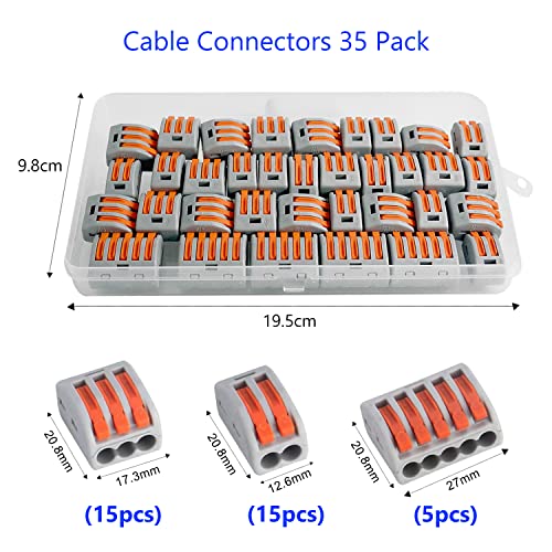 ZFYQ Wire Connectors, 35 Pieces of Cable Connector Terminal Blocks, with 2 Ports 15Pcs, 3 Ports 15Pcs, 5 Ports 5Pcs, for Solid, Stranded and Flexible Wires