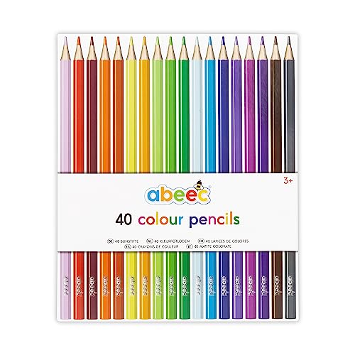 abeec Assorted Colouring Pencils for Kids - Art Colouring Pencils - Colouring Pencils Set - x 40 Assorted Coloured Artist Pencils - Back To School Supplies