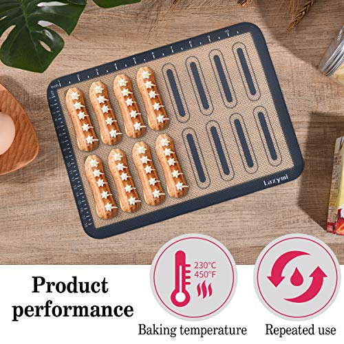 4 Piece Set Silicone NonStick Baking Mats Sheet with Measurement-Resuable Non-Slip Tray Liners, Pastry/Macaron/Cake/Cookie/Bread Making, Fit for Table Mat Counter Mat (Grey)