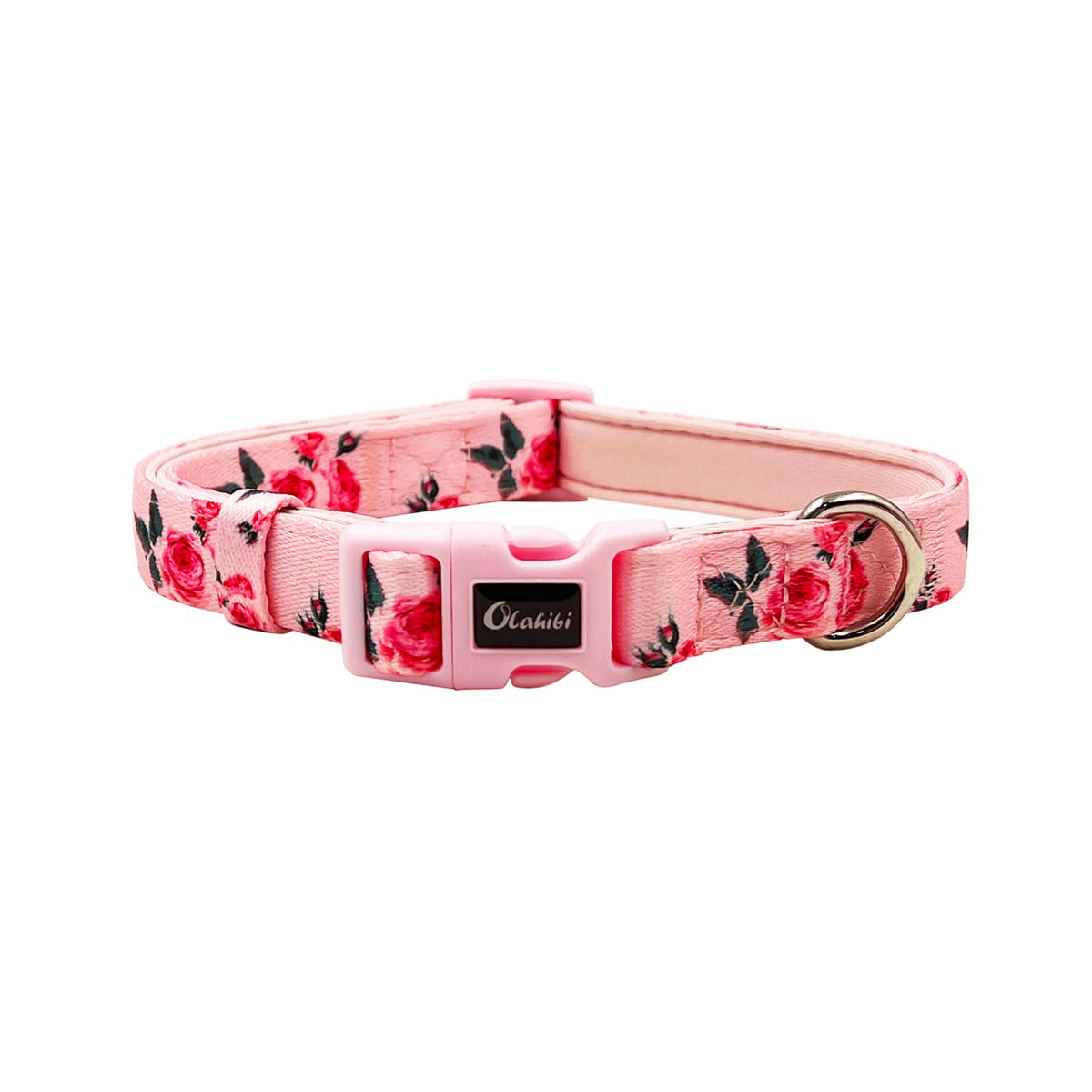 Olahibi Pink Rose Pattern Dog Collar, Polyester Material, with Soft and Comfortable Neoprene Padding,for Small Dogs(S,Pink Rose)