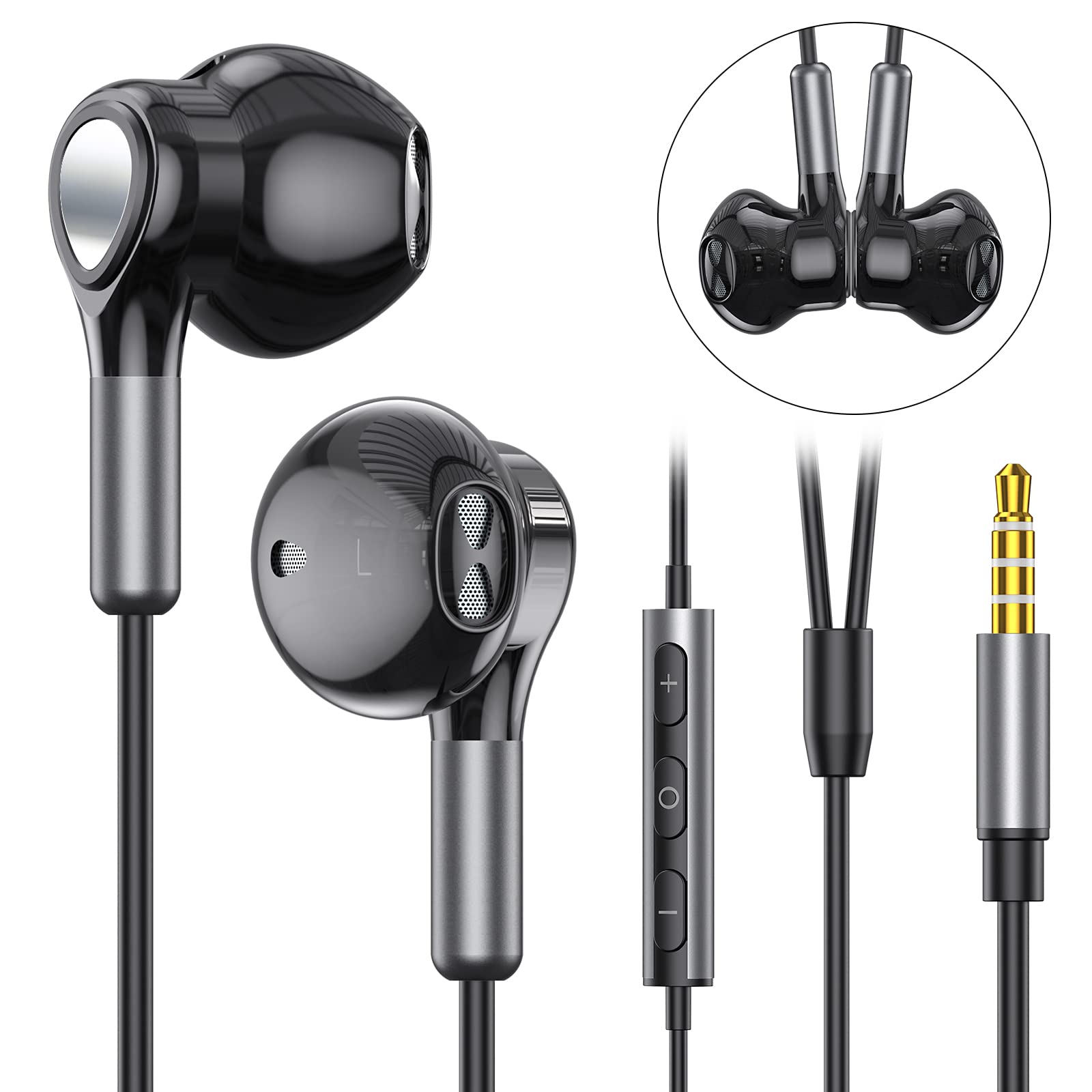 Headphones Wired, In-Ear Wired Earphones Earbuds, Half in Ear Headphones 3.5mm Jack, Wired Headphones with Microphone and Volume Control for iPhone, Samsung, Android, iPad,MP3,Most 3.5mm Audio Devices