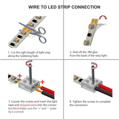 Masterwon 2-Pin LED Light Strip Connectors Solderless Unwired Screw Down Clips DIY Strip to Wire Connection for 8mm 10mm 12v 24V Single Colour LED Strip Light