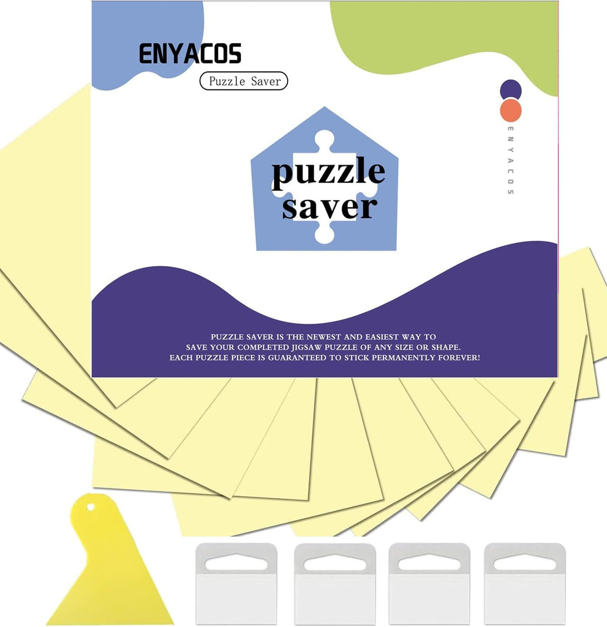 ENYACOS 16 Sheets Puzzle Saver Peel & Stick Adhesive Paper for Large Puzzles, Preserve 2 x 1000 Pieces Puzzles - Use These Puzzle Glue Sheets to Preserve Your Finished Puzzle, jigsaw puzzle frame