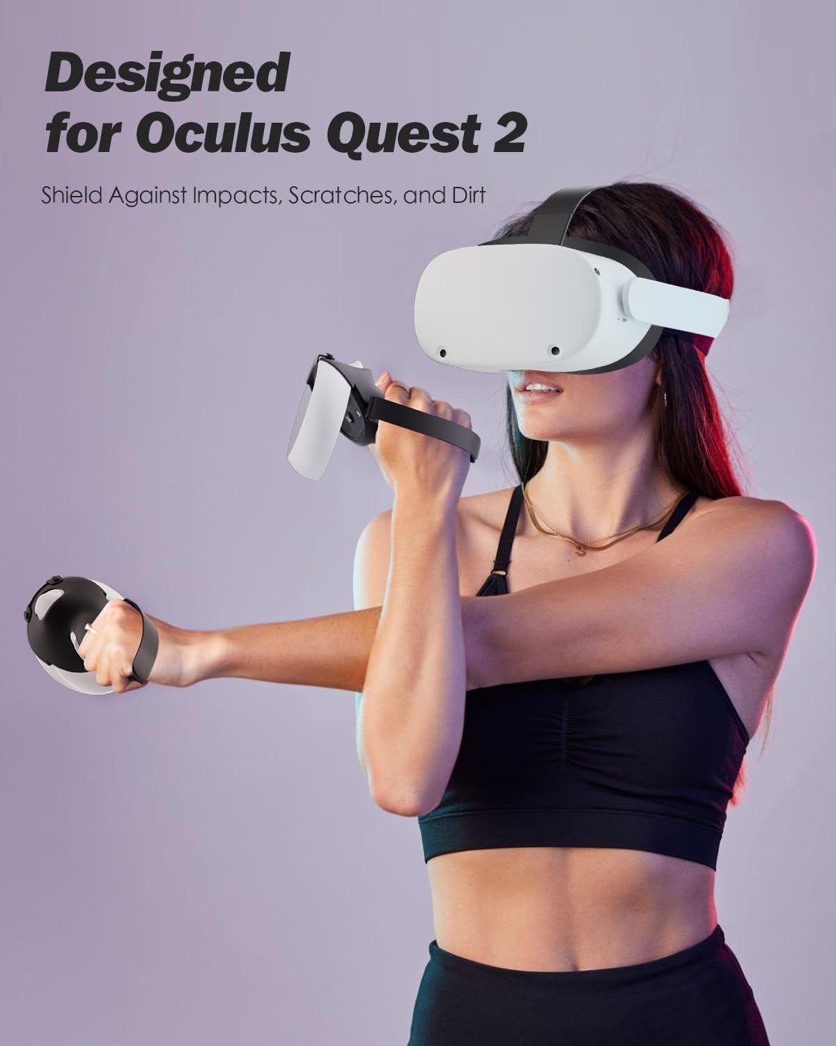 SUPERUS Controller Grips Cover for Oculus Quest 2, Anti-slip Texture - VR Accessories Compatible with Meta Quest 2, Silicone Controller Grips Cover with Adjustable Knuckle Straps