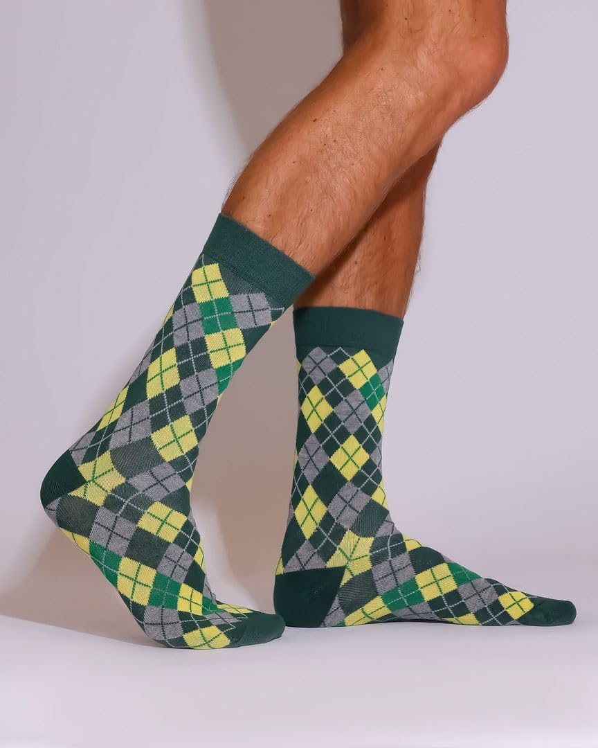 ECO CHIC Mens Bamboo Socks Breathable Hot and Cold Weather UK 6-11 Single Pair (Argyle Green)