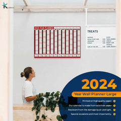 2024 Year Wall Planner Large A1-2024 Wall Calendar Runs January to December Full Year to View Holidays are Marked - Ideal for Home and Office - Folded