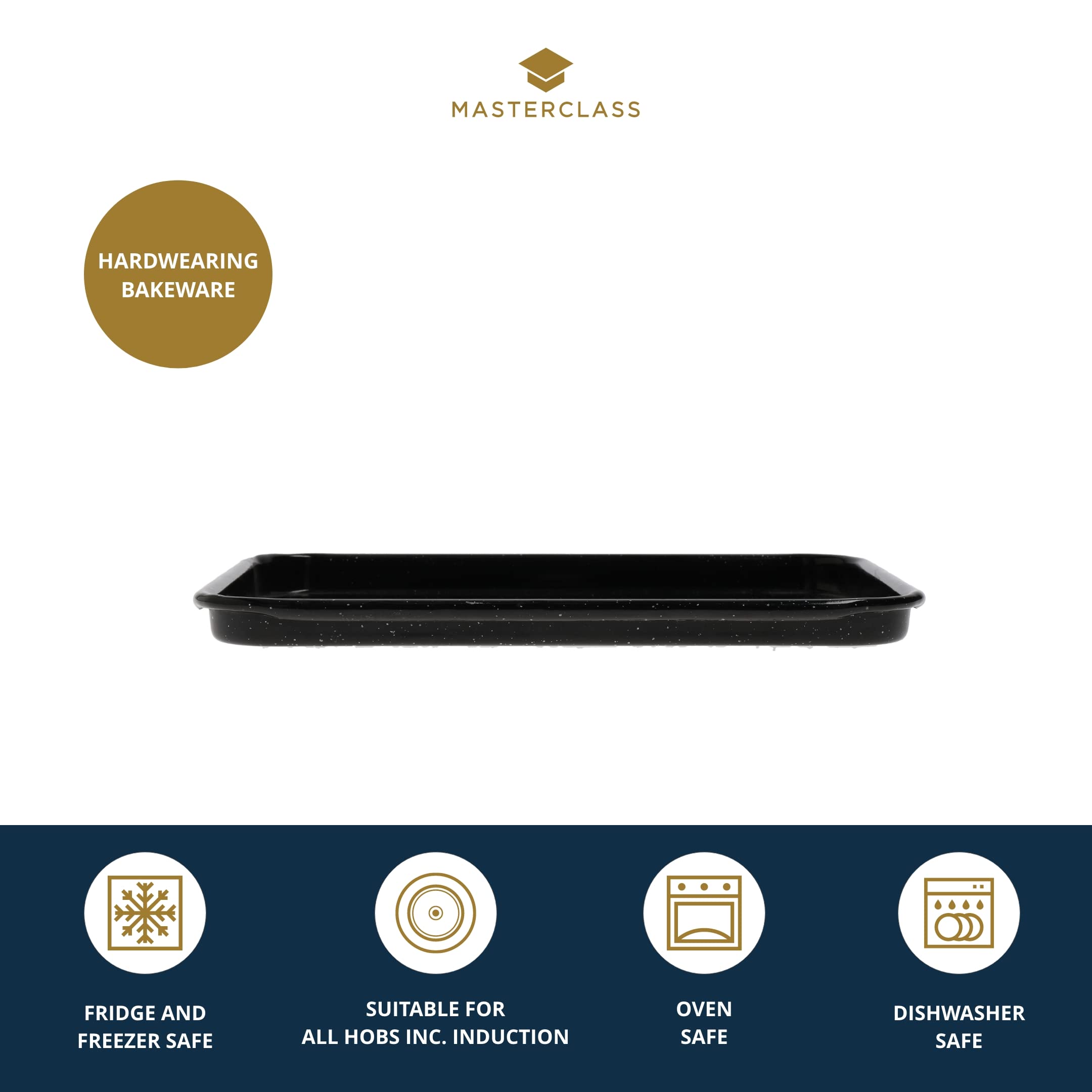 MasterClass Small Baking Tray, Scratch Resistant Vitreous Enamel and Induction Safe, 1 mm Thick Steel, 24 x 18 cm