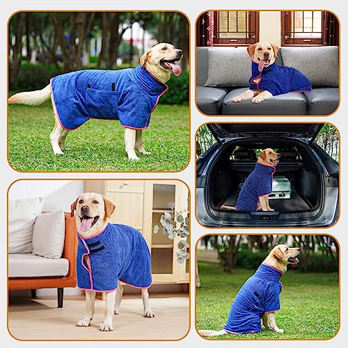 HezzLuv Super Absorbent Pet Bathrobe, Microfiber Dog Drying Coat Dog Robe Towel, For Small Medium & Large Dogs, Drying Dogs, Portable Dog Shower For Dogs And Cats (Blue M)