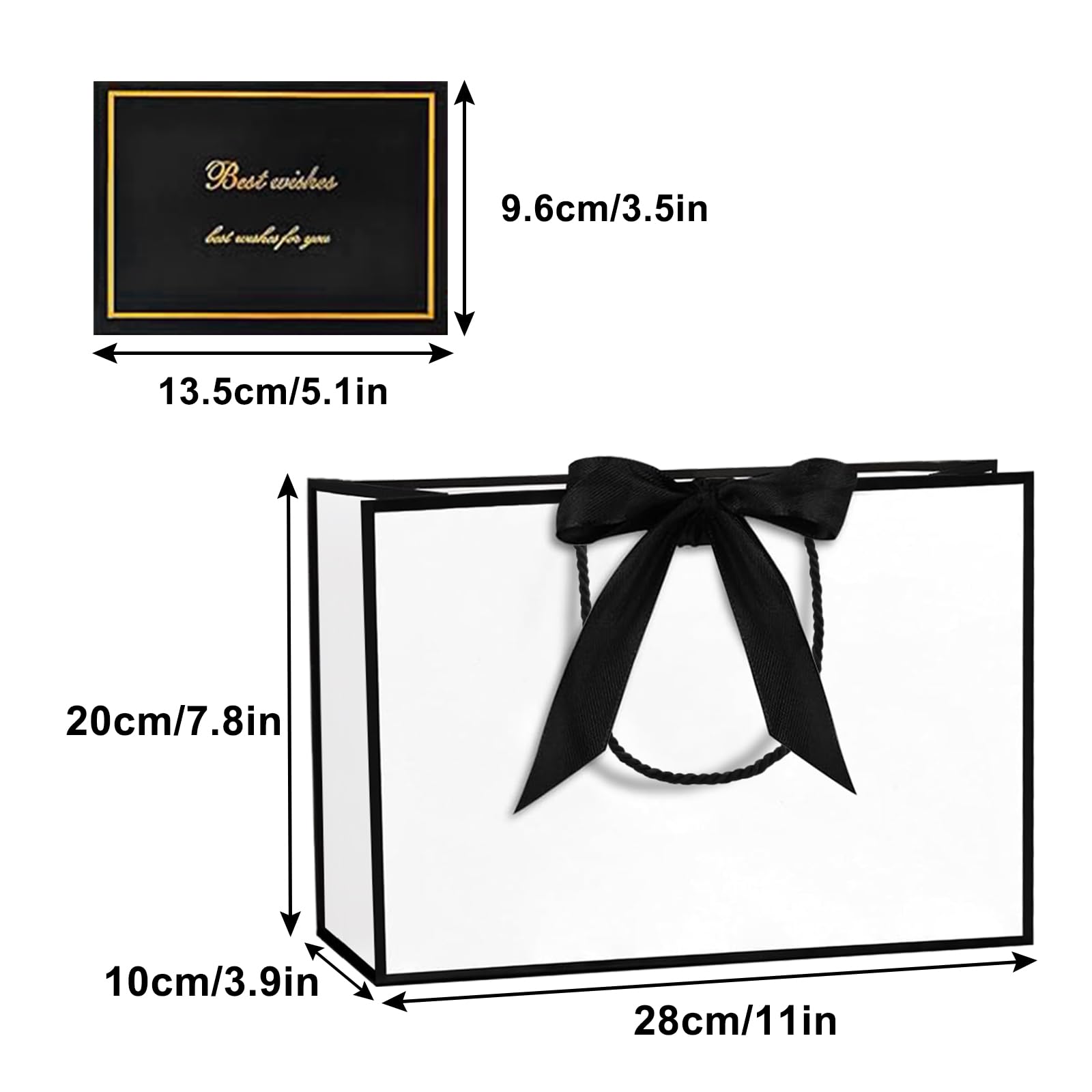 NADSSJL 6Pcs Gift Bags - Gift Bags Medium with 6 Bow Ribbons, 6 Tissue Papers, and 6 Cards. Party Bags with Handles for Weddings, Birthdays, Parties, Valentine's Day and Christmas (Black-White)