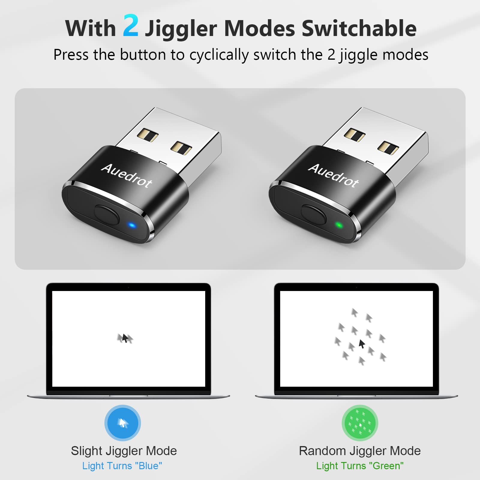 AUEDROT Mouse Jiggler UK Undetectable USB Mouse Mover with Switch Button, Automatic Mini Mouse Wiggler with 2 Jiggle Modes, Driver-Free, Plug and Play - Black