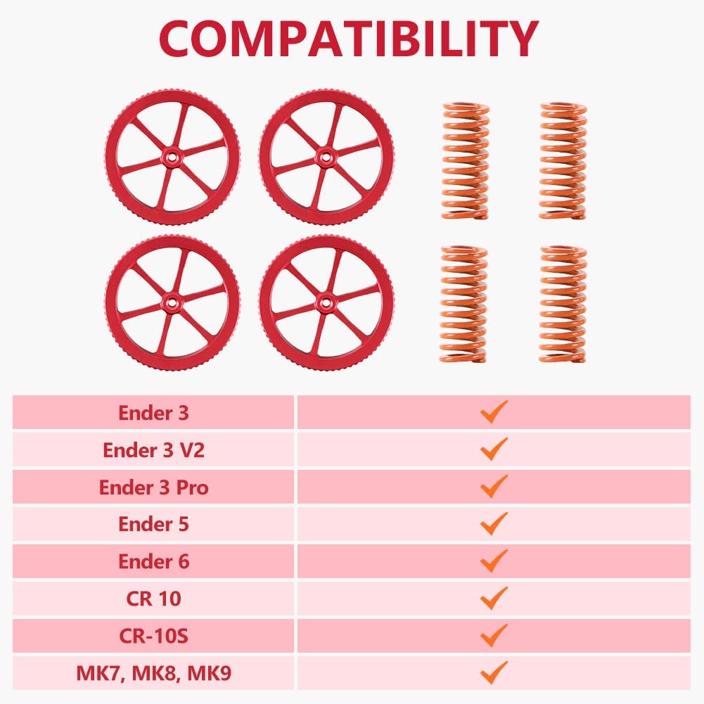 Creality Original Hand Twist Leveling Nuts 4 PCS 3D Printer Heated Bed Die Springs 20mm 4PCS for Ender-3 Ender 3 Pro Ender 3 V2