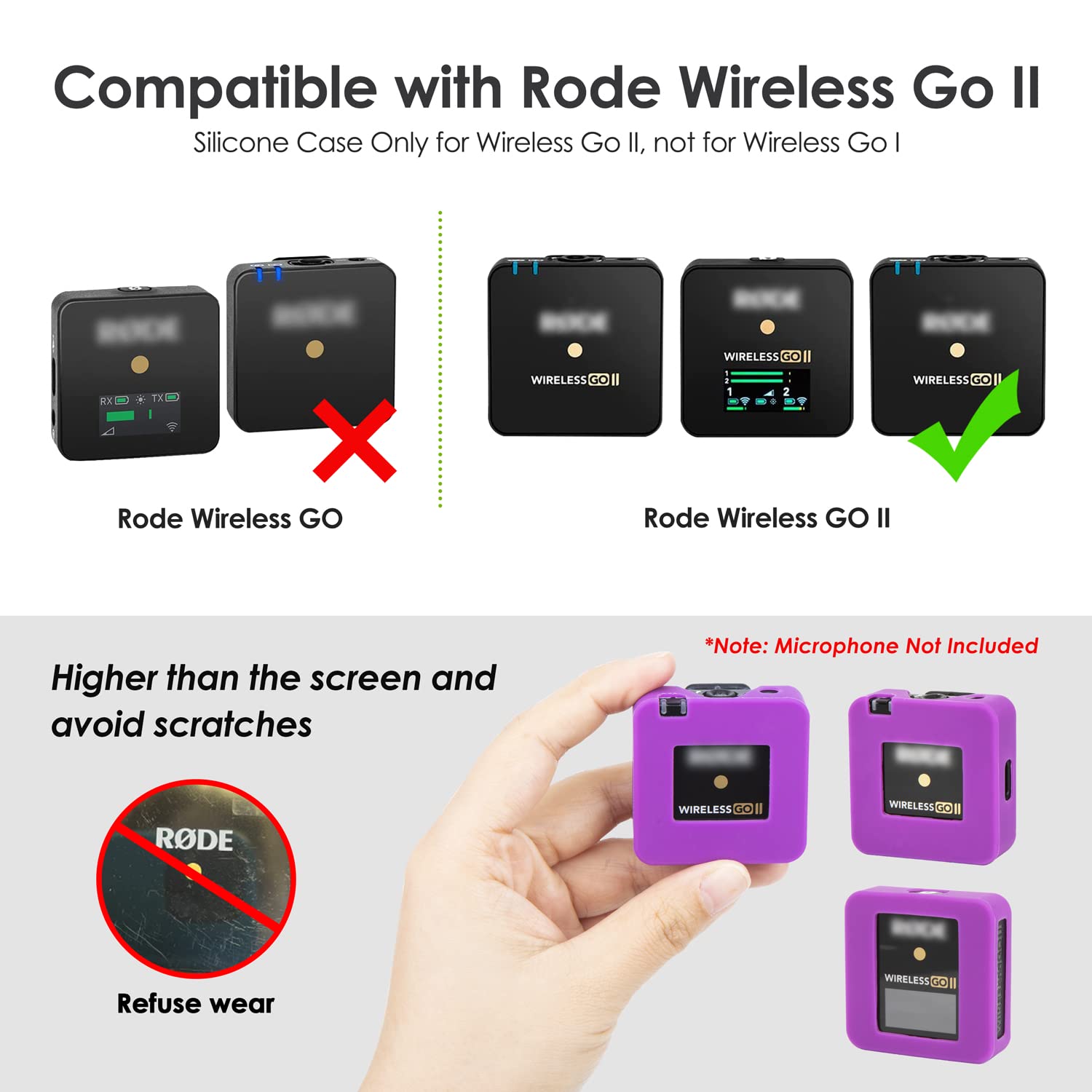 YOUSHARES Silicone Case Cover Compatible with RODE Wireless Go II RODE Wireless GO 2 Wireless Microphone Case Sleeve (3PCS Purple)