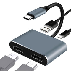 RUIZHI USB C to Dual HDMI Adapter, Support Dual 4K@30Hz, 4-IN-1 USB Type C Hub with 2 HDMI/USB3.0/PD Charging, Dual Screen Display USB-C Docking Station for Windows, MacOS