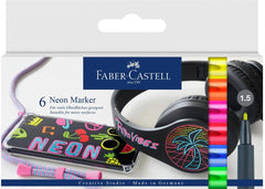 Faber-Castell Creative Studio Neon Marker, Multicoloured, Cardboard Wallet Of 6, For Art, Craft, Drawing, Sketching, Home, School, University, Colouring