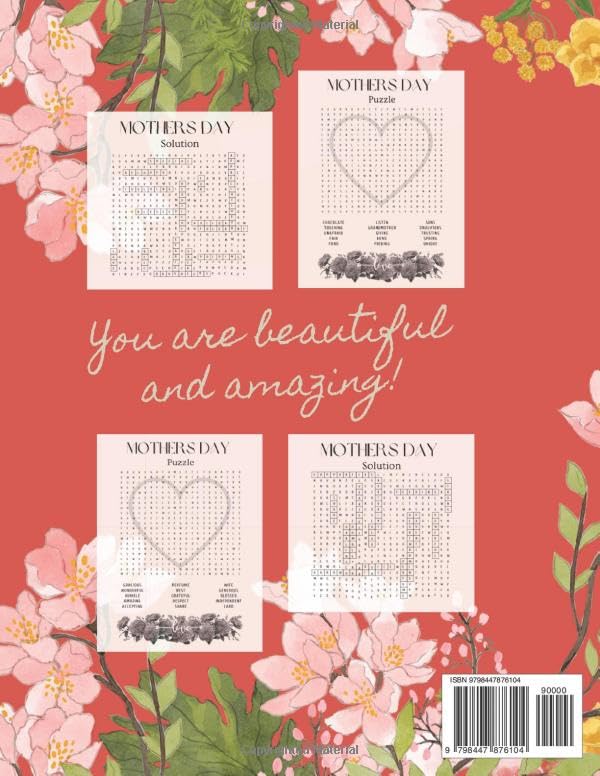 Happy Mothers Day Words Search Puzzle Book: Large Print Word Search for Adults. Perfect Gift for Mom. 50 Challenging, Fun & Entertaining Word Search Puzzles with Solutions!