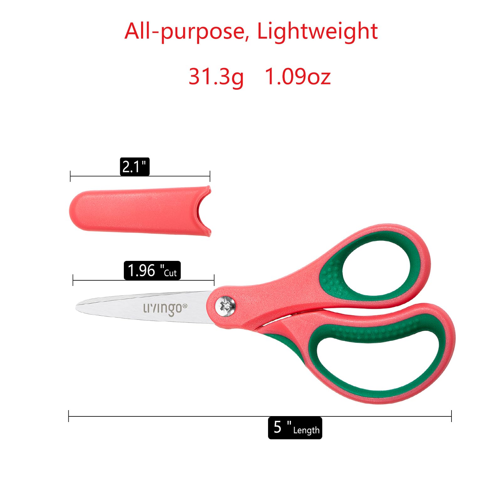 LIVINGO Children Craft Scissors Set: 5 Inch Small Stainless Steel Kids School Art Stationary with Pointed Tip - Cutting Paper Ribbon DIY Supplies for Girls Boys - Right and Left