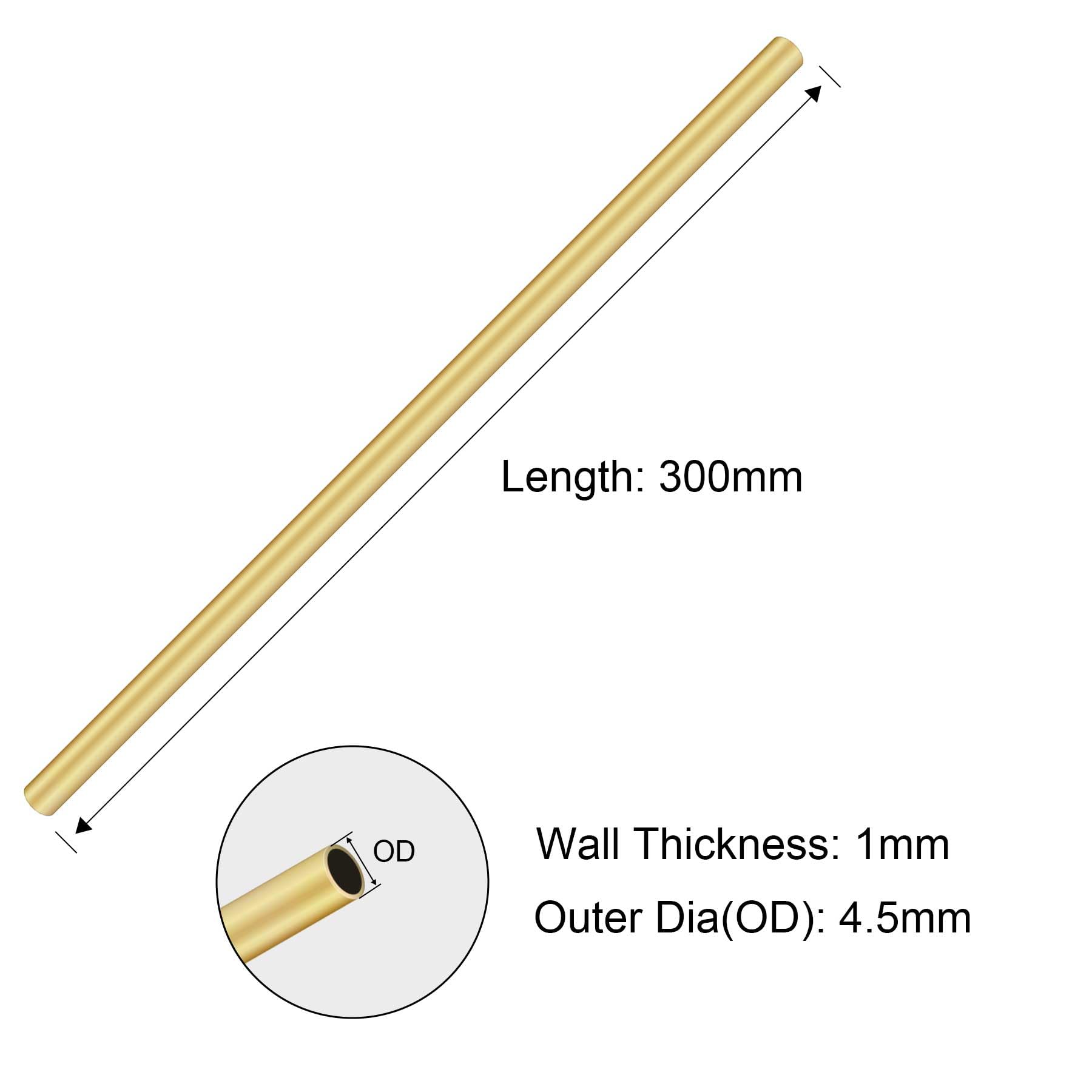 iMeistek Brass Round Tube, 300mm Length 4.5mm OD 1mm Wall Thickness Metal Seamless Straight Pipe Tubing for DIY Crafts (3Pcs)