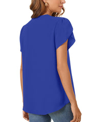 Aodemo Women's Summer Chiffon V Neck Blouses Tulip Short Sleeves Dressy Tunic Office Tops Casual Plus Size T-Shirts 2XL, Royal Blue