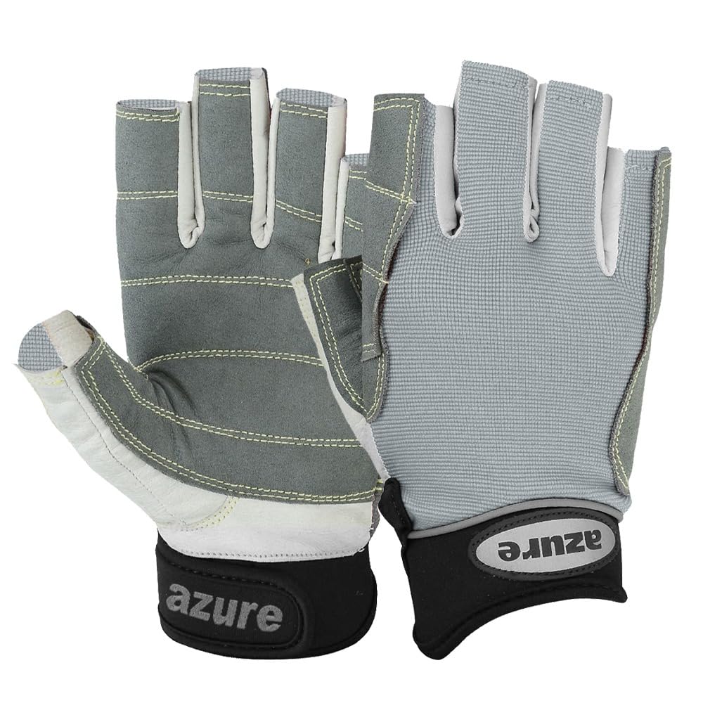 Azure sailing Gloves STOPWATCH FRIENDLY STRONG STITCHING,Best enforced PALM, Breathable -Cut Finger (Grey X-Small)
