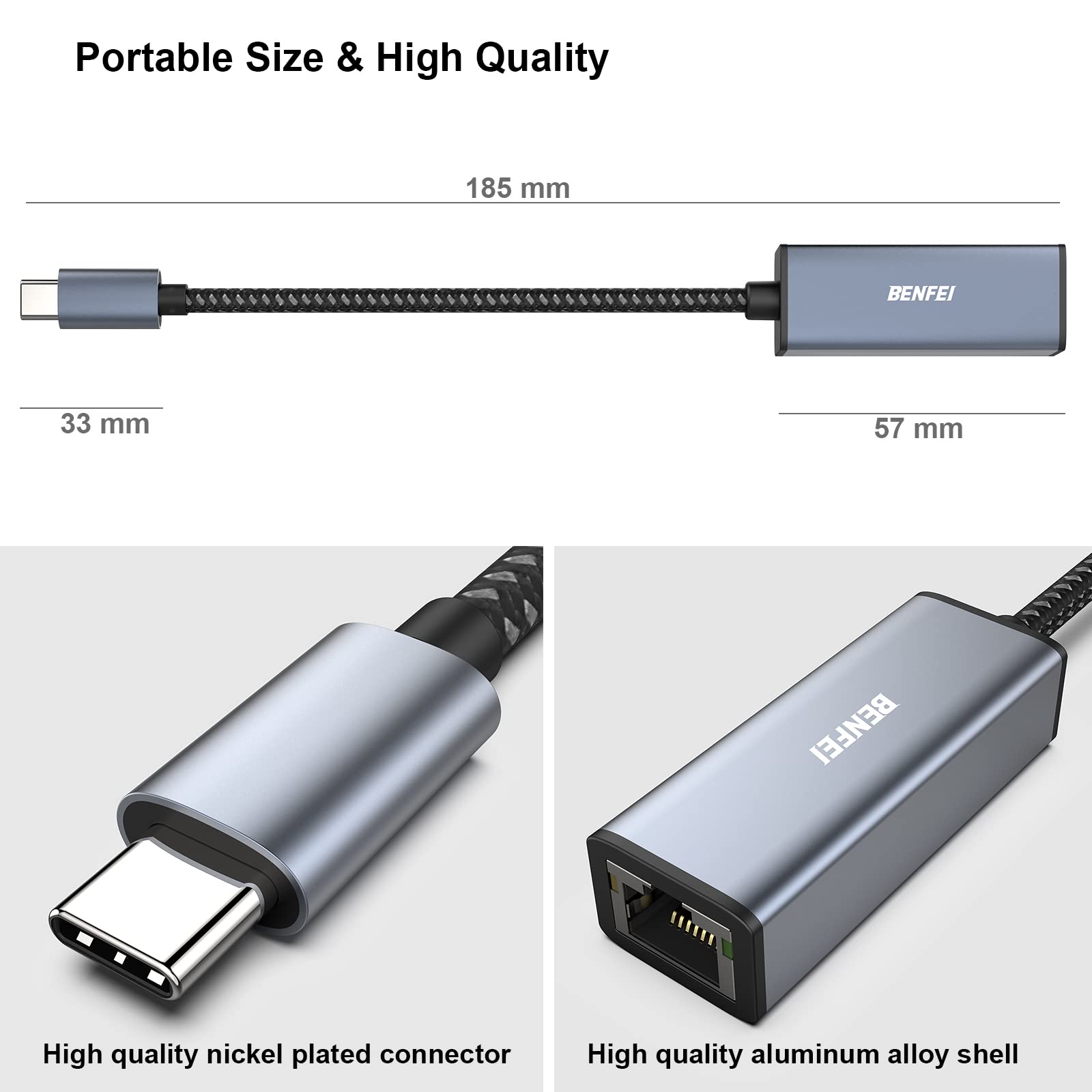 BENFEI USB C to Ethernet Adapter, Type-C (Thunderbolt 3) to RJ45 Gigabit 1000 Mbps Ethernet Adapter Compatible for iPhone 15 Pro/Pro Max, MacBook Pro 2019/2018/2017, MacBook Air and More