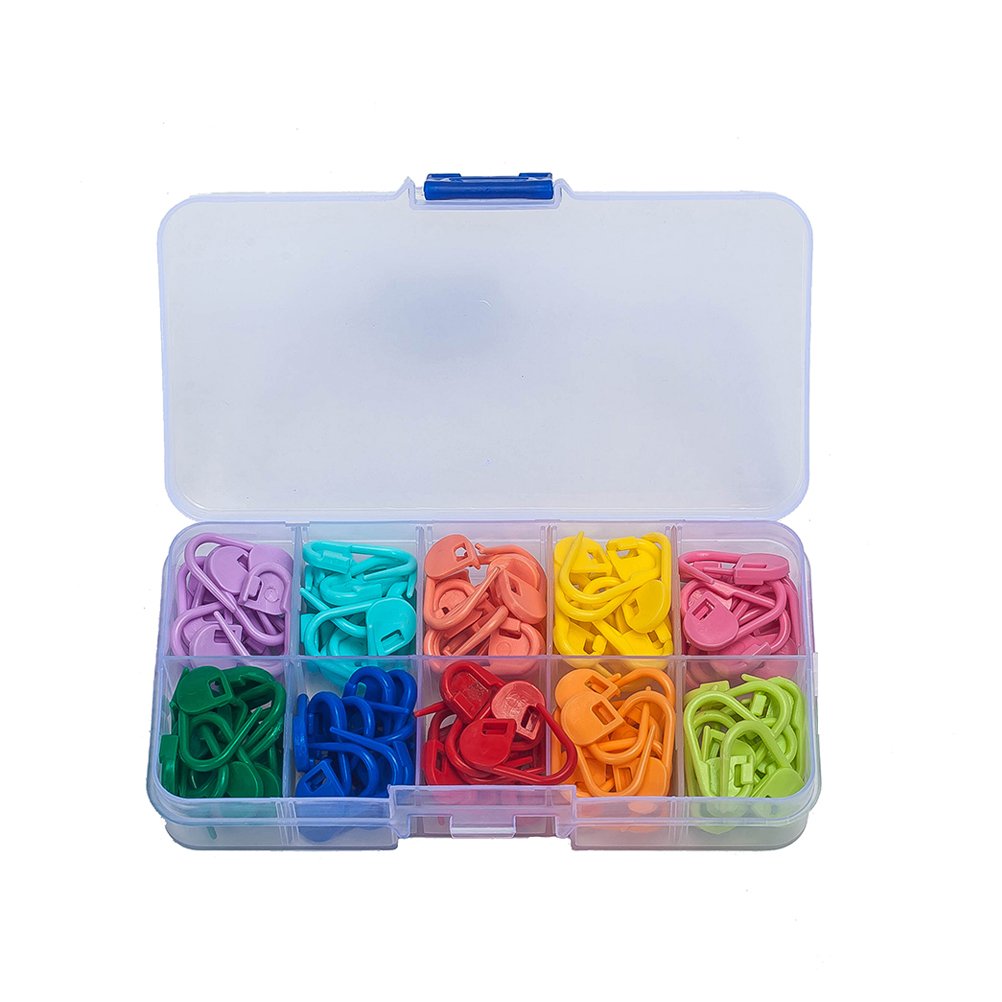 Jatidne 120PCS Stitch Markers Crochet Knitting with Compartment Box Stitch Needle Clip 10 Colors (Box Package)