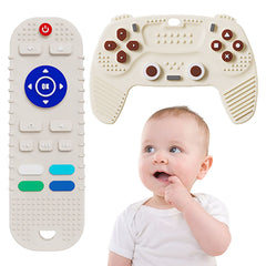 2PCS Silicone Baby Teething Toys Remote Control, Remote Control & Game Controller Silicone Teething Toy (White)