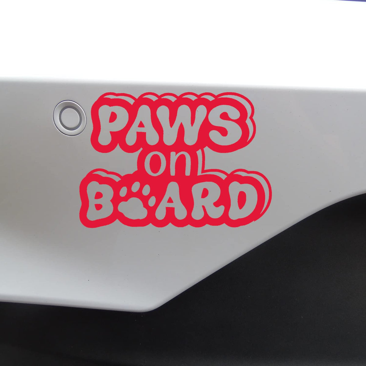 Hatcherabilia Paws On Board Pet Funny Car Stickers - Cat Stickers - Campervan Decals - Motorhome Stickers - Bumper Stickers - Cute Stickers - Dog Car Stickers and Decals (Red)