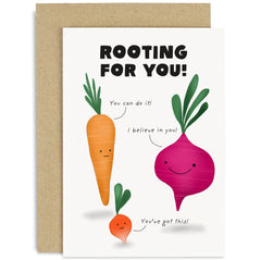 Old English Co. Cute Good Luck Card for Him or Her - Funny 'Rooting For You' Vegetable Pun Card - Graduation, Exams, Revision, New Job, University   Blank Inside with Envelope