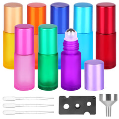 Essential Oils Roller Bottles, 8pcs Roll on Bottles with Stainless Steel Ball, 5ml Glass Roller Bottles with Bottle Opener, Dropper and Funnel for Essential Oils, Fragrance, Aromatherapy (8 Colors)