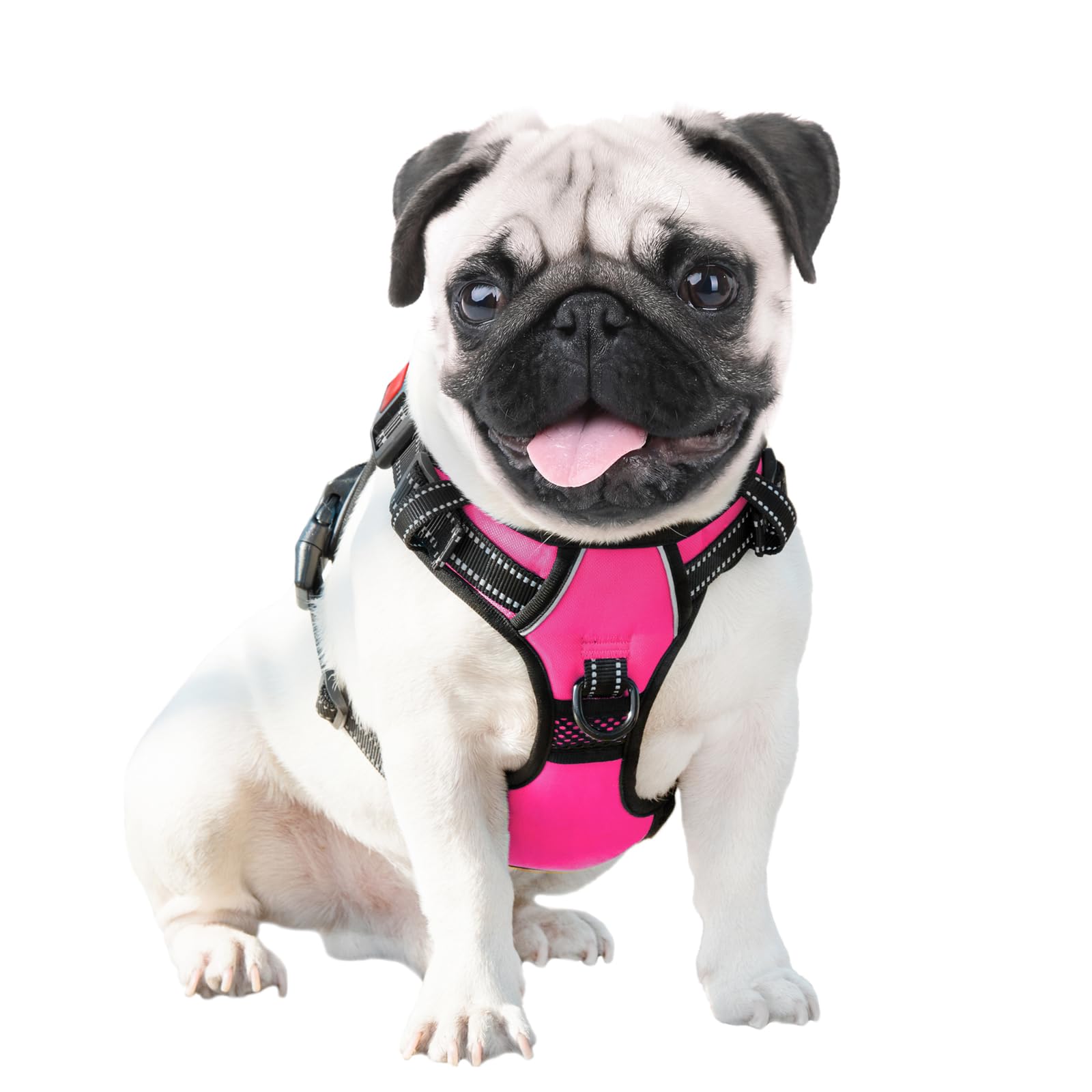 PHOEPET Reflective Dog Harness Large Breed Adjustable No Pull Vest with with Handle 2 Metal Rings 3 Buckles [Easy to Put on & Take Off](XL, Pink)