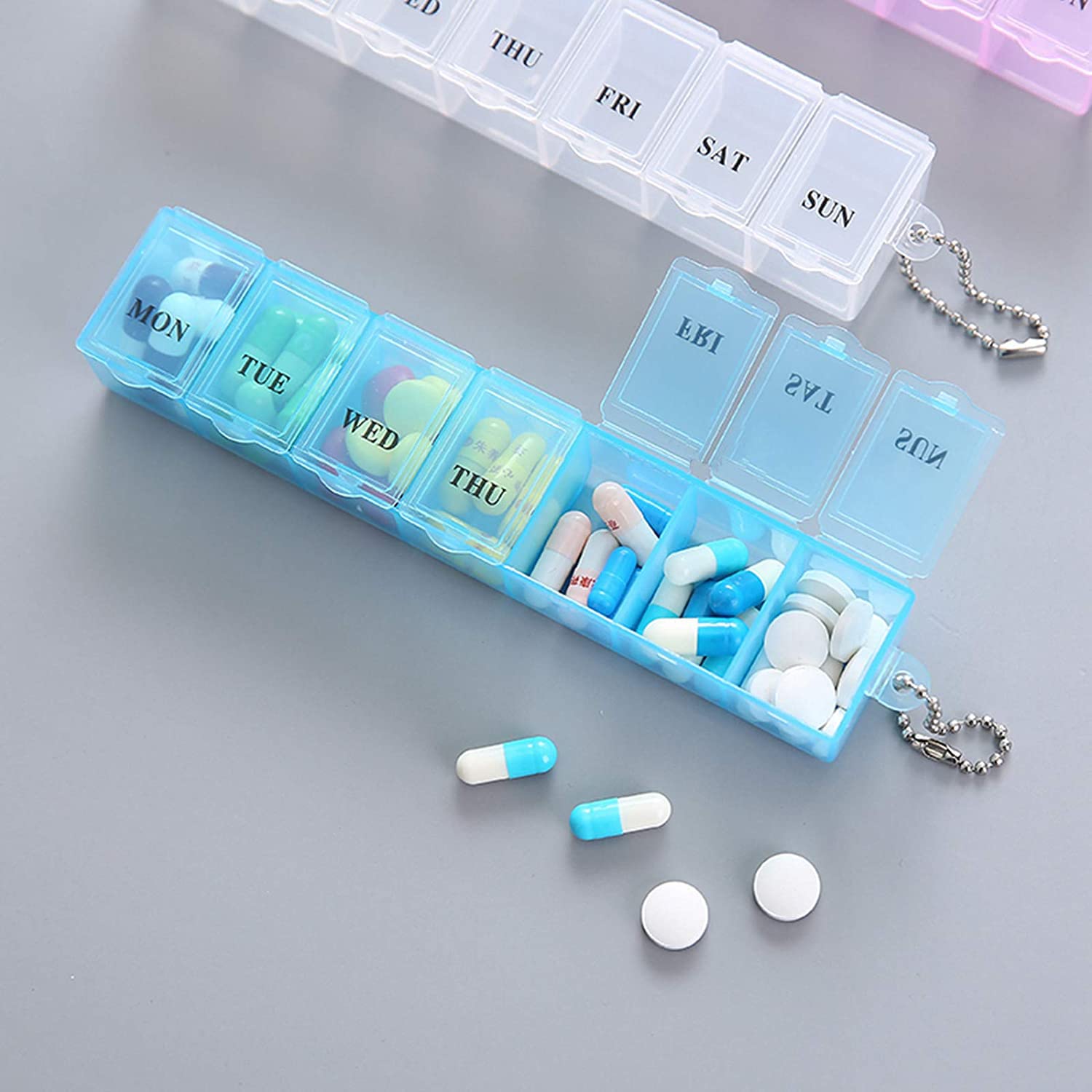 3Pcs Pill Box, Portable Pill Organiser Travel Tablet Box 7 Days Tablet Organiser with Compartments for Medication, Supplements, Vitamins, and Cod Liver Oil(Pink, White and Blue)