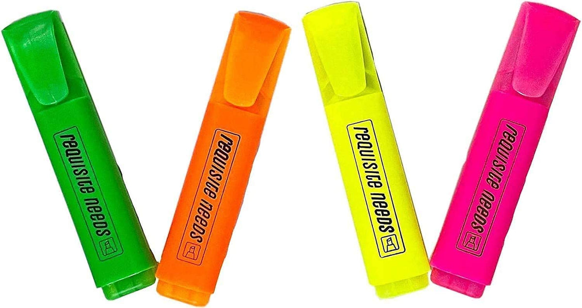 REQUISITE NEEDS 4 PCS Assorted Premium Highlighter Pens Fluorescent Pens Bright Colours Markers