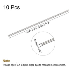 sourcing map 304 Stainless Steel Round Rods Bar,1.6mm Diameter 300mm Length for Various Shaft DIY Craft Model Car Plane Ship Pack of 10