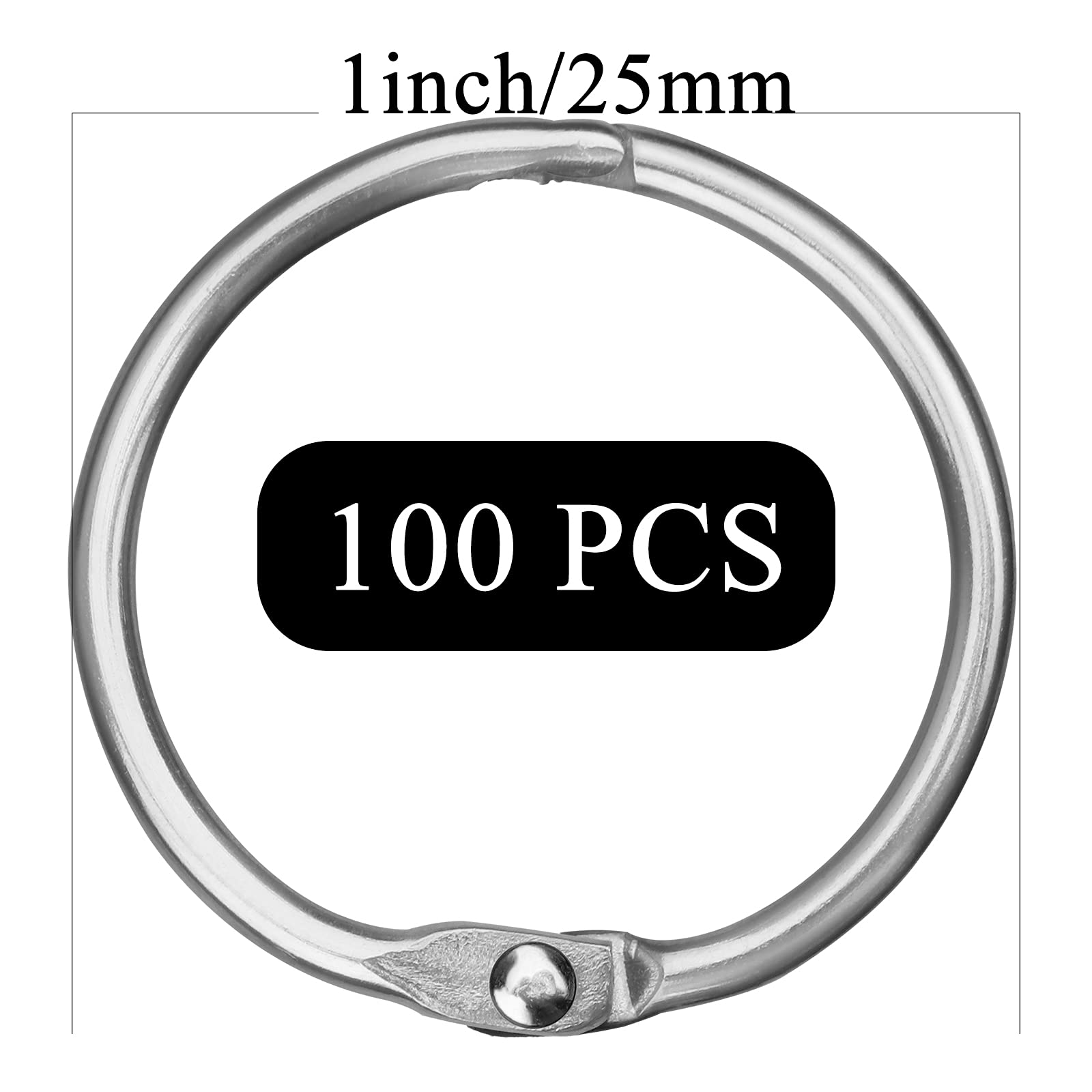 HAUTOCO 100Pcs Binder Rings, 25mm/1 Inch Loose Leaf Binder Rings, Book Rings, Metal Binding Rings for Papers, Flash Cards, Index Cards, Ring Binder, Office, School, Home