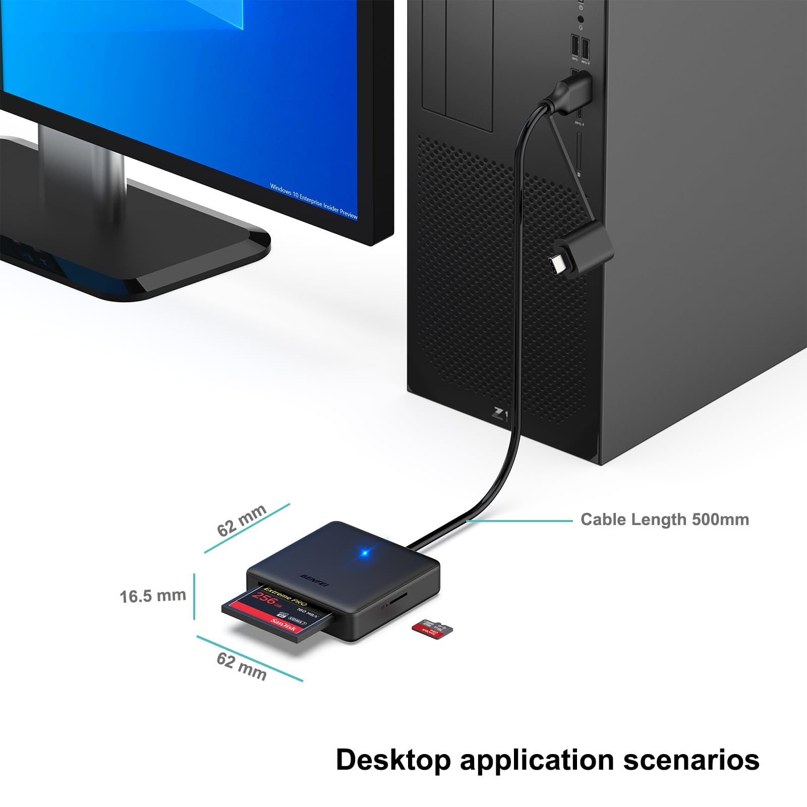 Memory Card Reader, BENFEI 4in1 USB 3.0 and USB-C to SD Micro SD MS CF Card Reader Adapter, 4 Cards Simultaneously Read and Write, Compatible with iPhone 15 series, MacBook Pro/Air 2023, and More