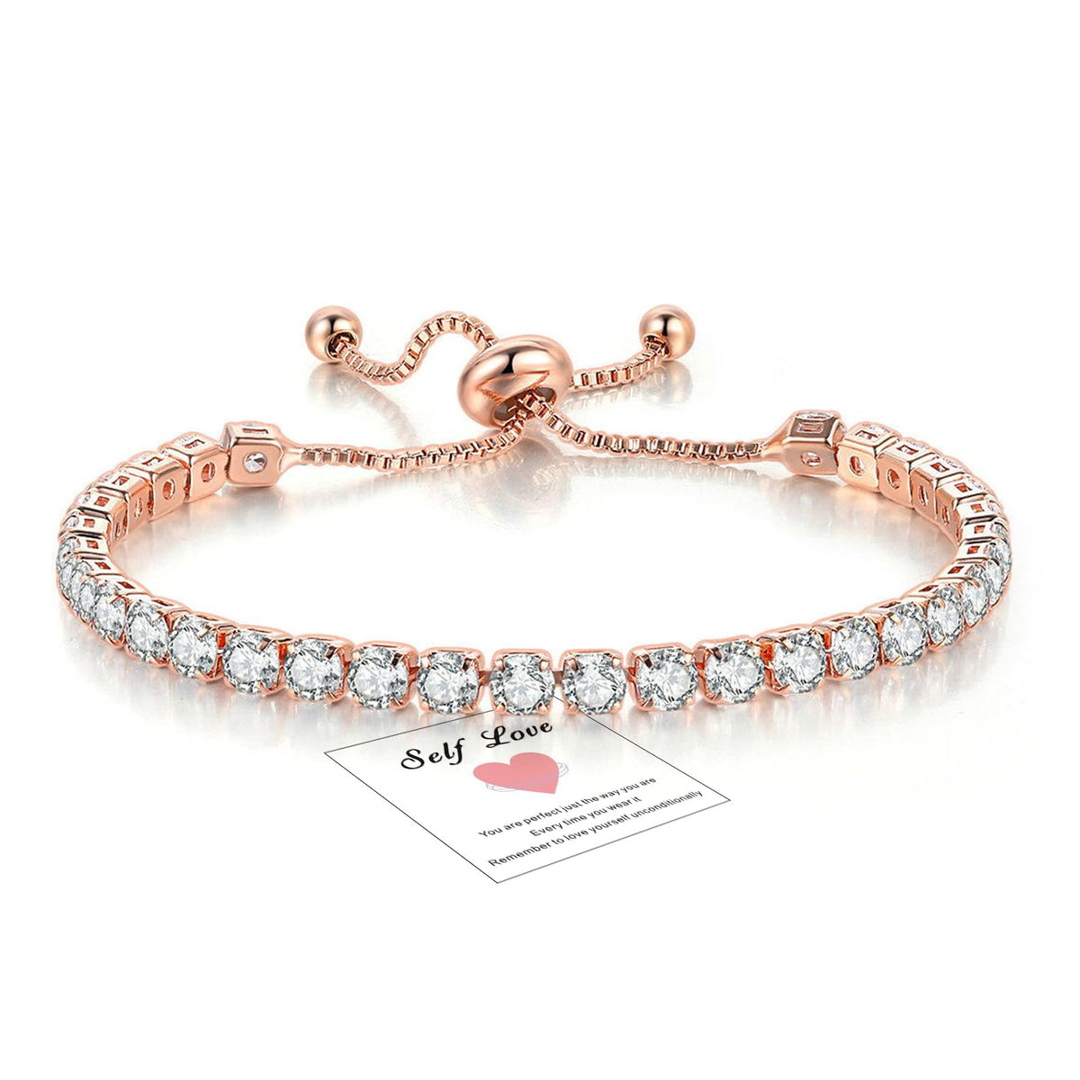 HEEYA Rose Gold Tennis Bracelet, Sterling Silver Tennis Bracelets for Women, Silver Infinity Crystal Sister Friendship Bracelet, Adjustable Bracelet Diamond Cubic Zircona Lady Bracelet Birthday Gifts