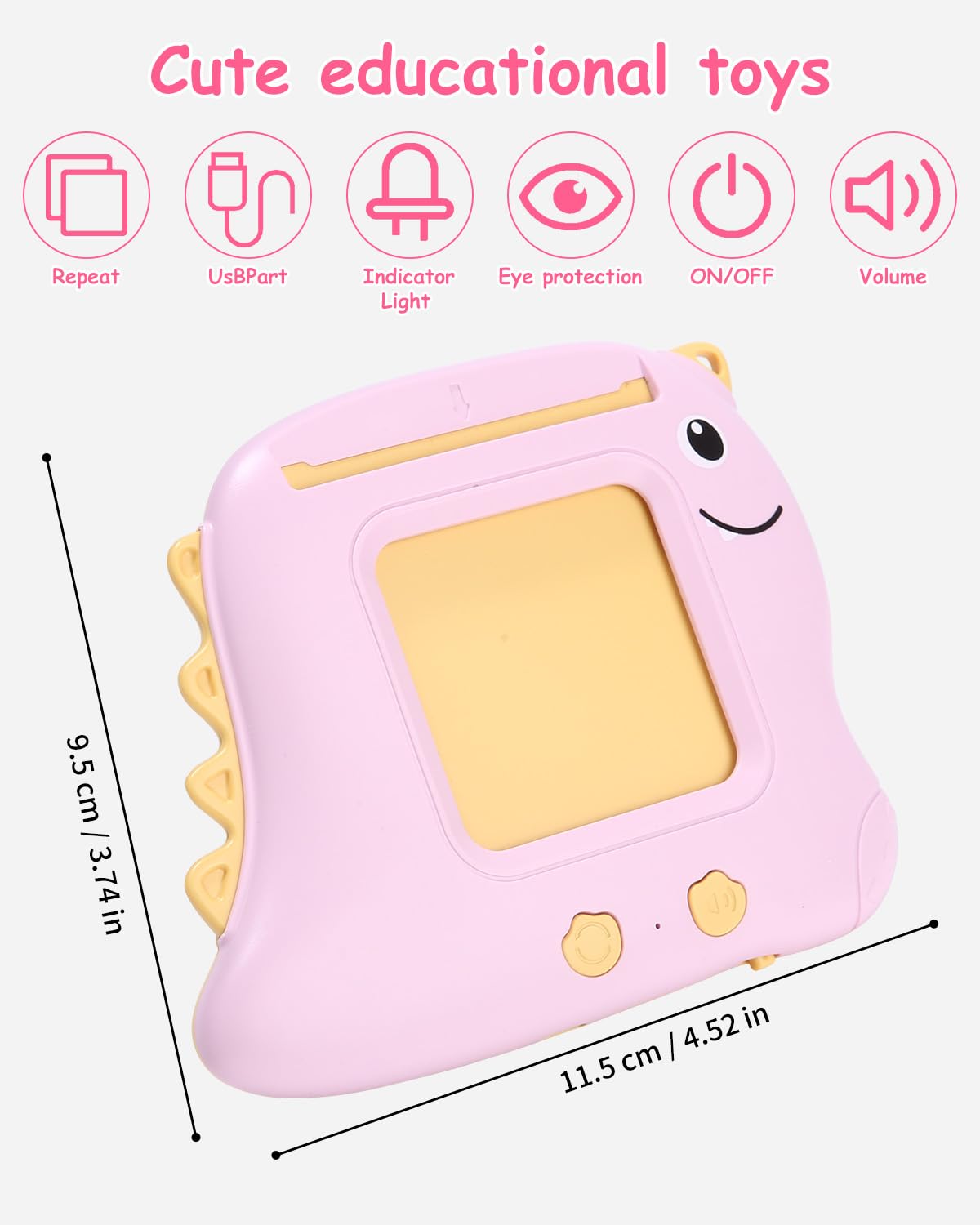 Talking Flash Cards for 3 4 5 6 Year Old Baby Girls Boys,Early Audible Educational Toys Preschool Learning Reading Machine with 224 Words,Dinosaur Style,Equipped With Lanyard and Storage Bag (pink)