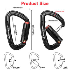 Flintronic Locking Carabiner, 25KN Heavy Duty Locking Carabiner Clips, Aluminum Alloy Clip, 3PCS Carabiner D Ring Clip Hook for Hammock Swing Camping Fishing Hiking (Black)