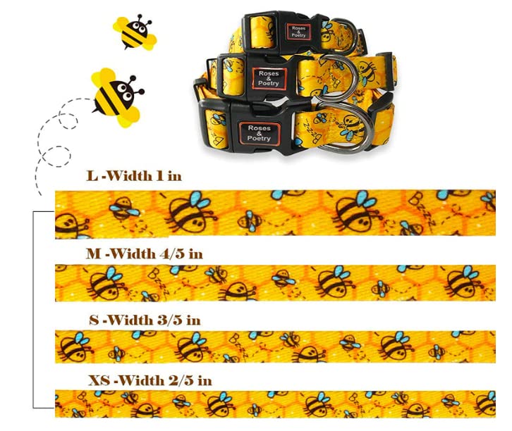 Cosyhome london Dog Collar With Colourful Bee Patterns, Adjustable Durable Pet Collars for Small Medium Large Dogs (bumblebees, s)