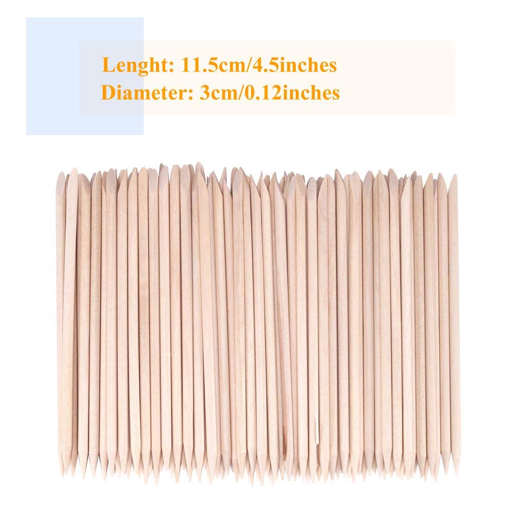 100 PCS Orange Wooden Sticks, TEOYALL Double-End Wood Cuticle Pusher Nail Art Manicure Pedicure Tools (#2 Pink)