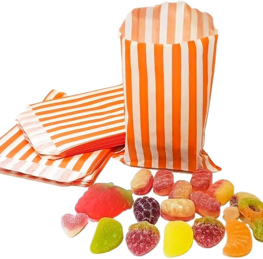 100 5 inches x 7 inches Striped Candy Sweet Paper Bags   Wedding Buffet Favour Cake Gift Pick n Mix Shop   Premium Quality UK Made (Orange, Qty: 100 Bags)