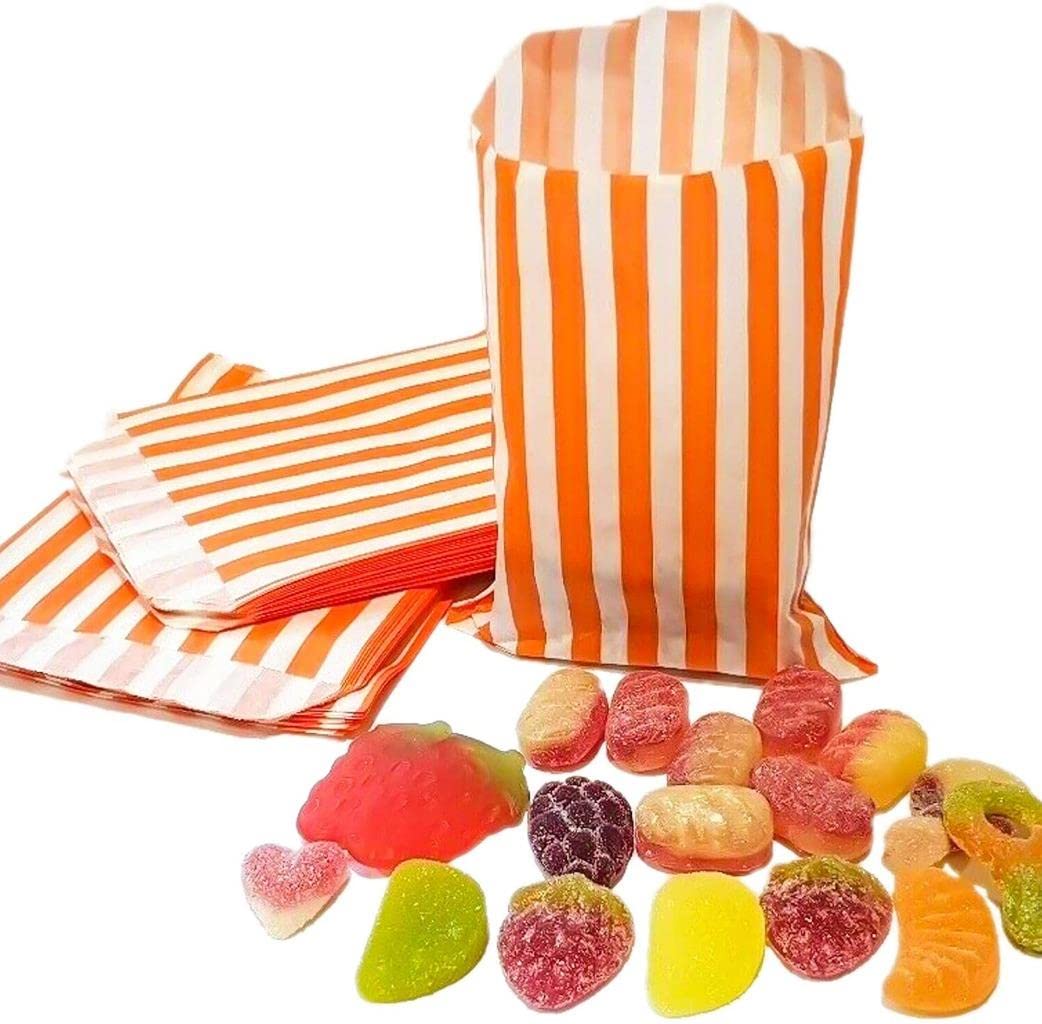 5 inches x 7 inches Orange Candy Striped Sweet Paper Bags   Pack of 100   Wedding Buffet Favour Cake Gift Pick n Mix Shop