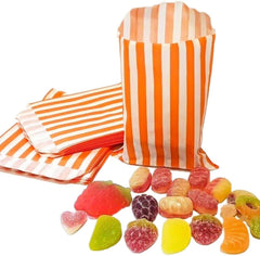 100 5 inches x 7 inches Striped Candy Sweet Paper Bags   Wedding Buffet Favour Cake Gift Pick n Mix Shop   Premium Quality UK Made (Orange, Qty: 100 Bags)