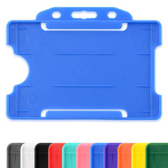 CKB LTD 10x Blue Single Sided Rigid Slide in Open Faced ID Card Badge Holders Horizontal/Landscape Identity Plastic Pass Protector - Holds a 86mm 54mm cr80 Credit Card Sized