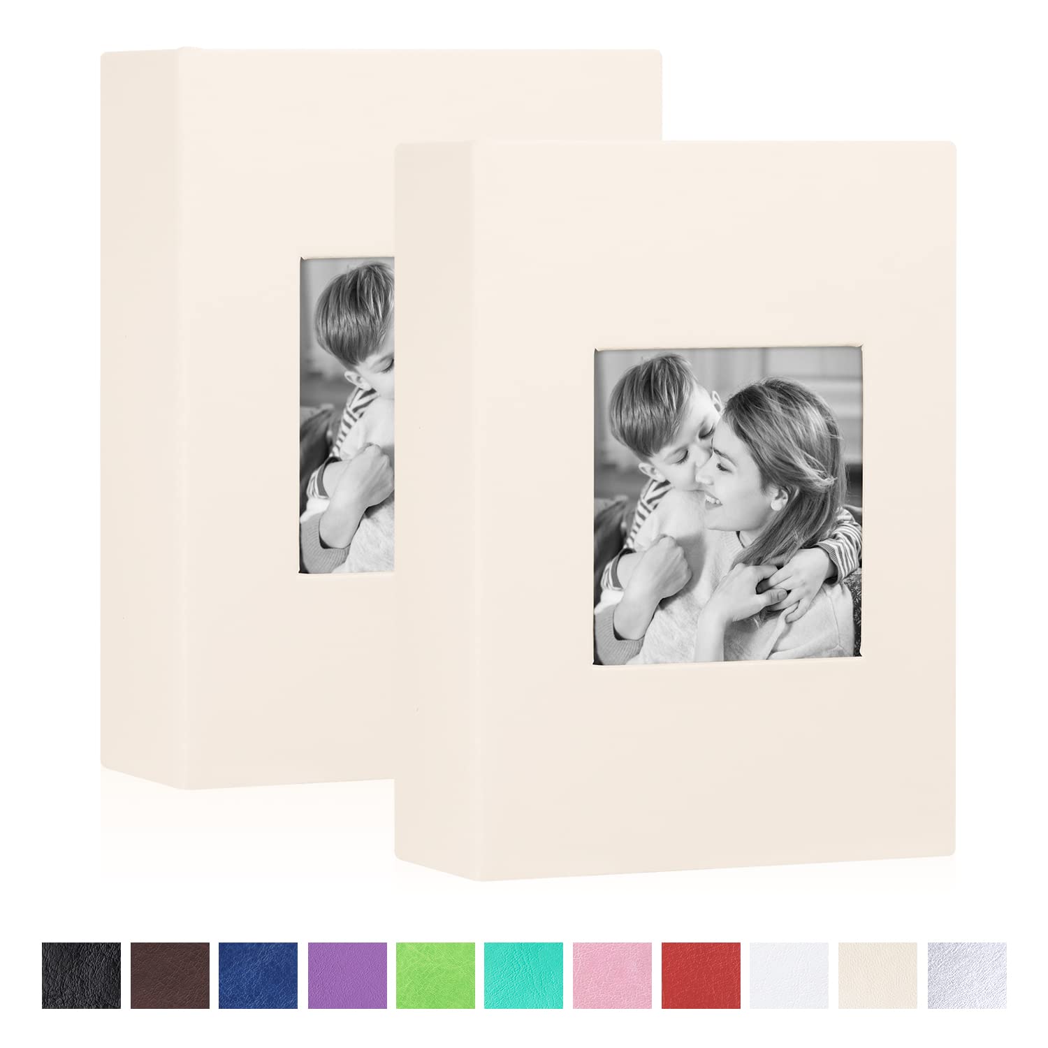 Benjia Small Photo Album 6x4 2 Packs, Each Pack Holds 100 Pockets, Slip In Mini Leather Top Loading Photo Albums Holds Portrait Only 10x15cm Picture Beige