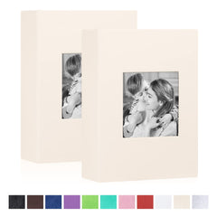 Benjia Small Photo Album 6x4 2 Packs, Each Pack Holds 100 Pockets, Slip In Mini Leather Top Loading Photo Albums Holds Portrait Only 10x15cm Picture Beige